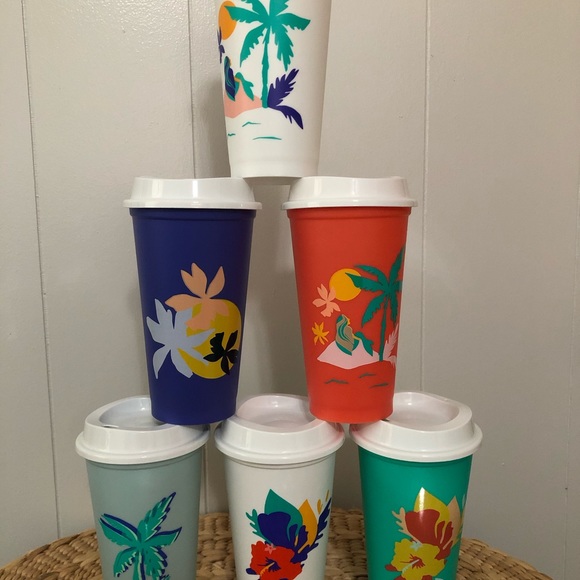 Starbucks 6 Hot Cups with lids Summer Tropical - Picture 2 of 4
